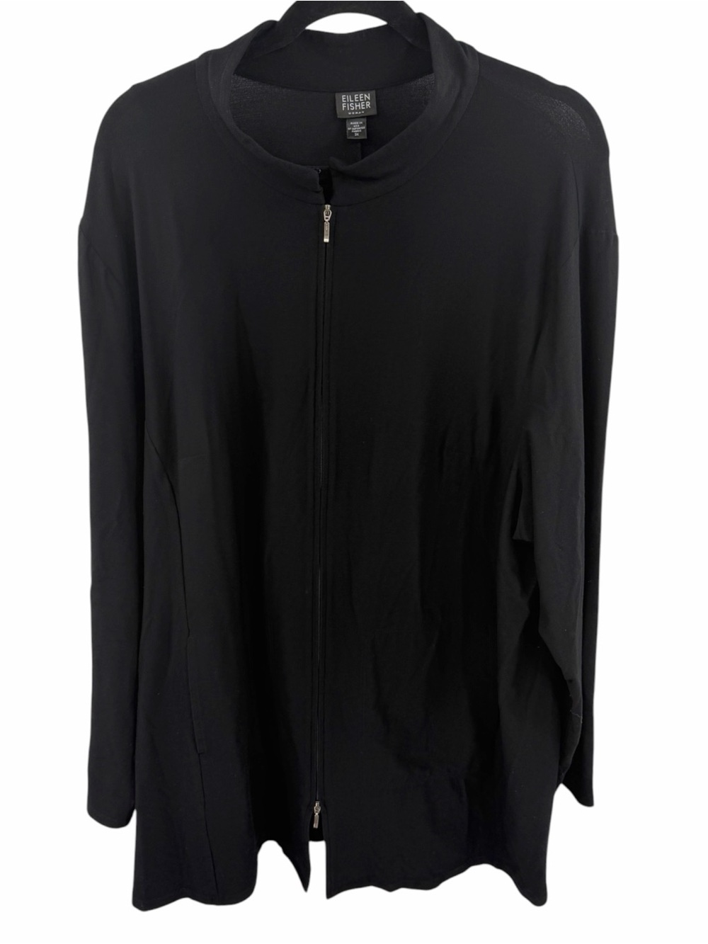 Eileen Fisher Women's Black Zip-Front Jacket Stretch Crepe Pockets Size 3X